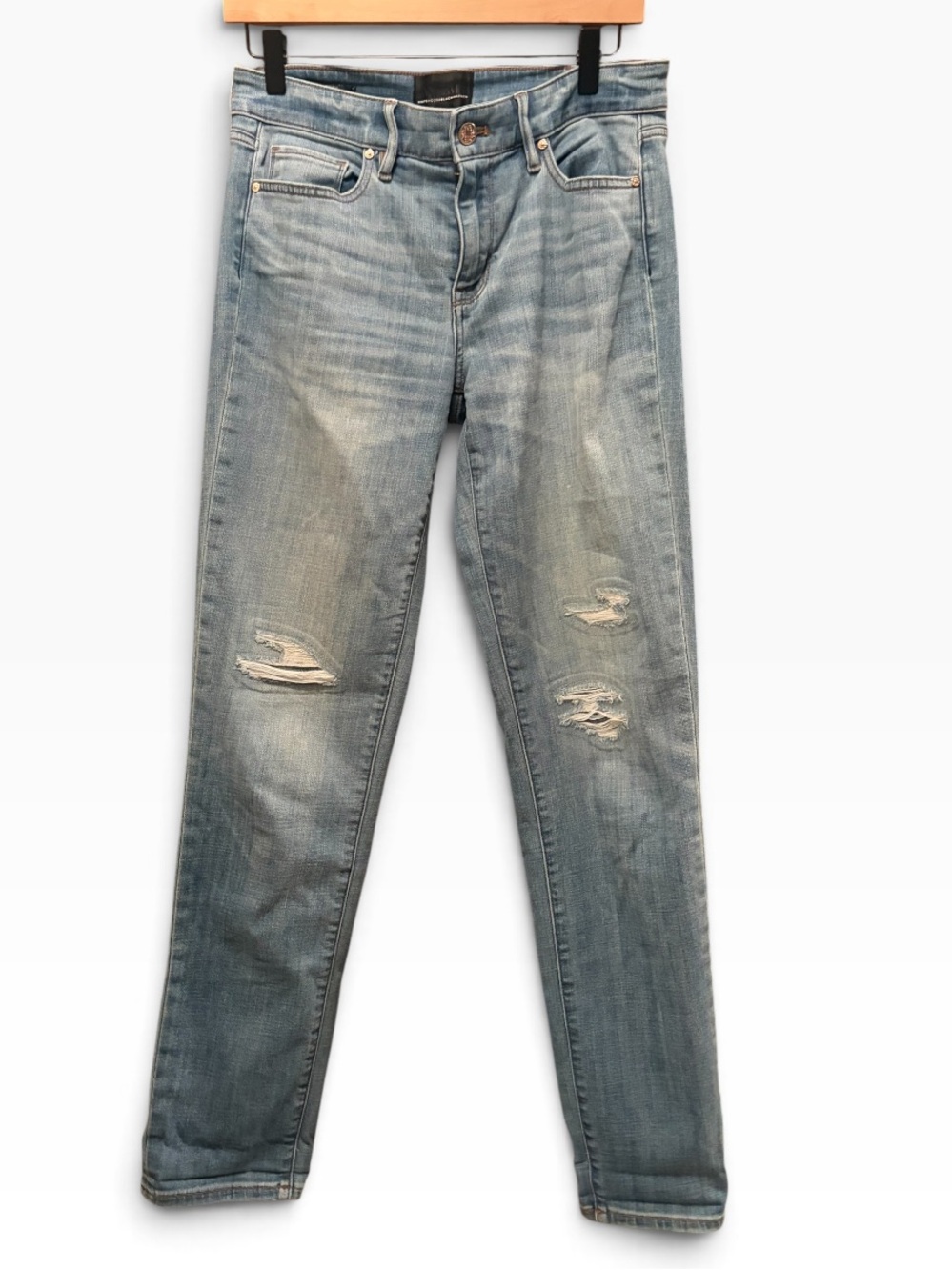 WHBM Girlfriend Jeans Size 4L Long Distressed Light Wash Denim